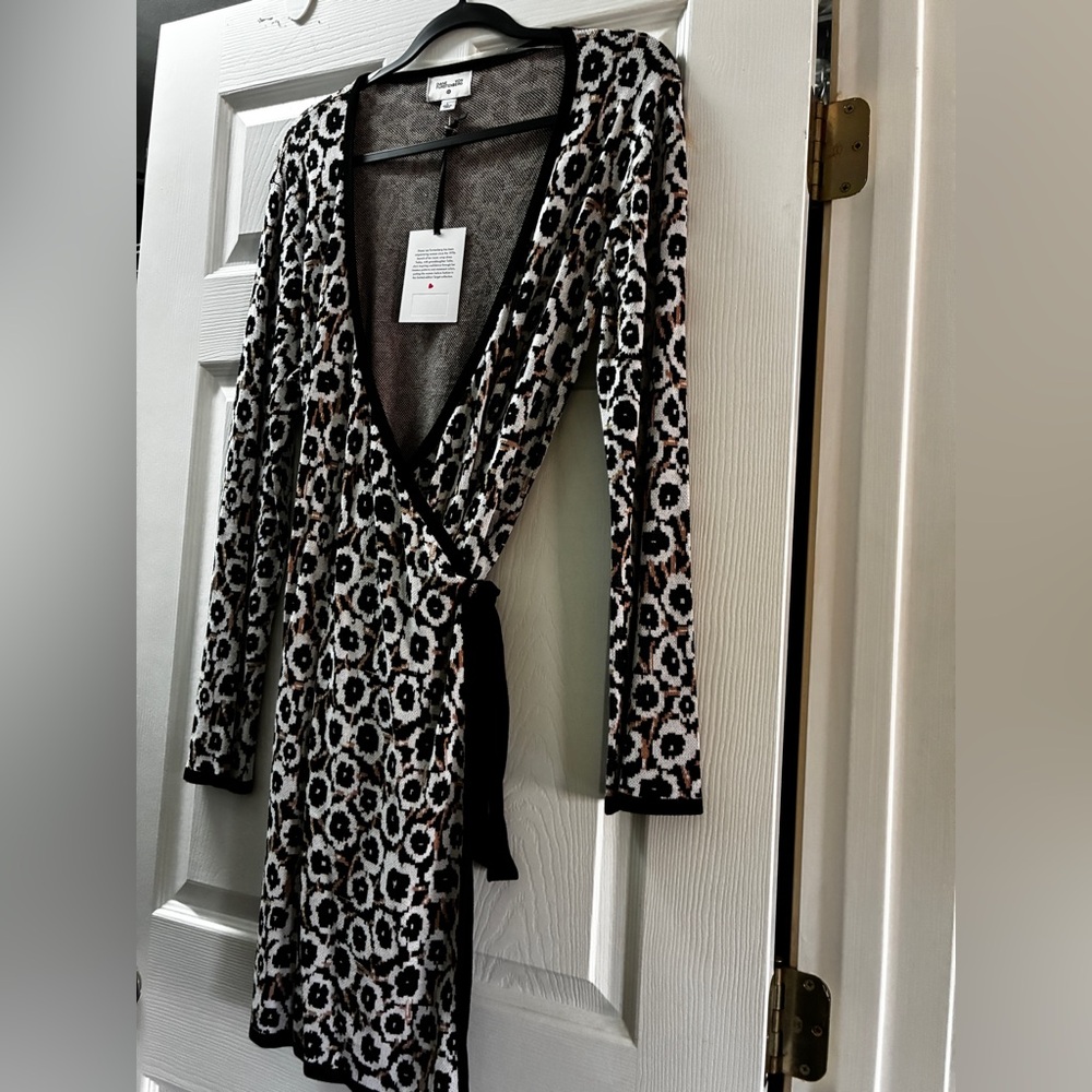 Diane von Furstenberg for Target Black, White & Brown Floral Wrap Dress